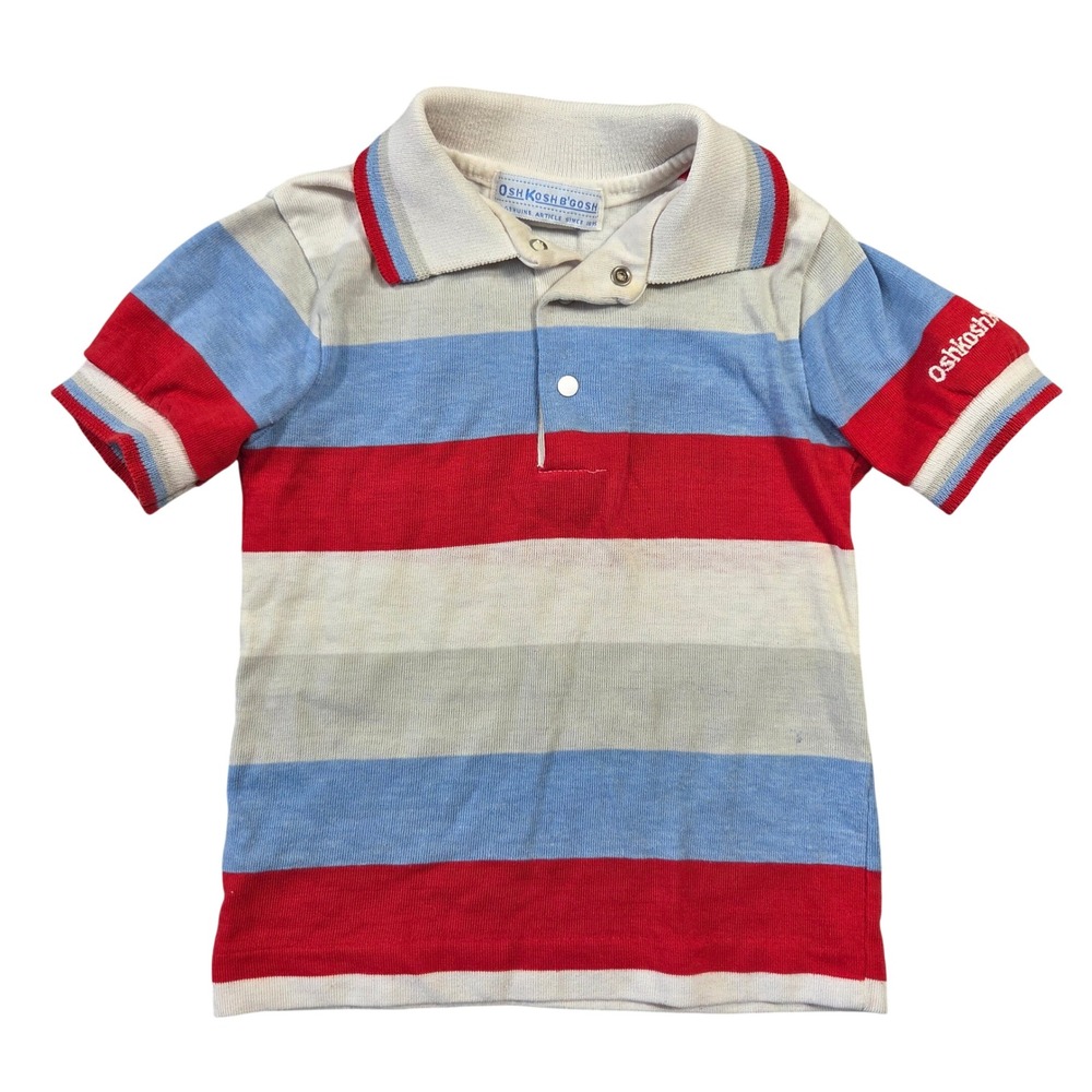 Vintage OshKosh B'Gosh Kids Striped Polo Shirt Red White Blue USA Made 3T C4052